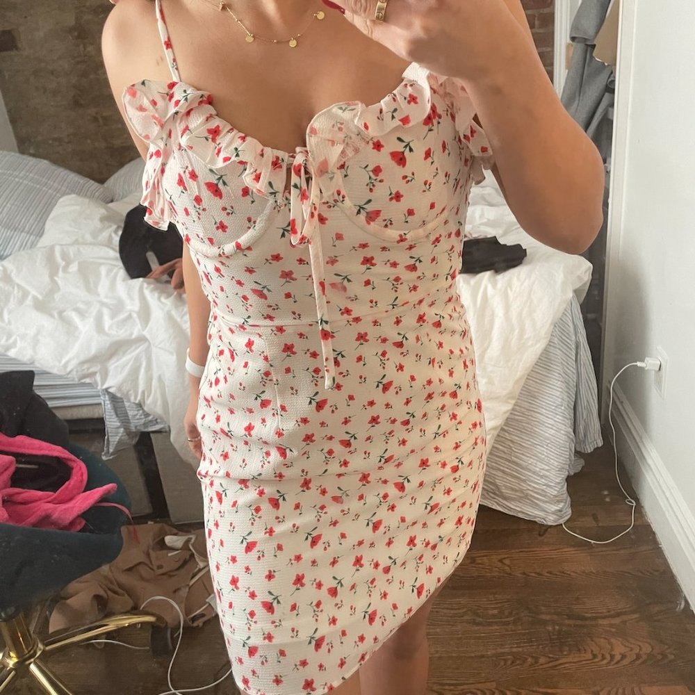 Red and White Floral Dress